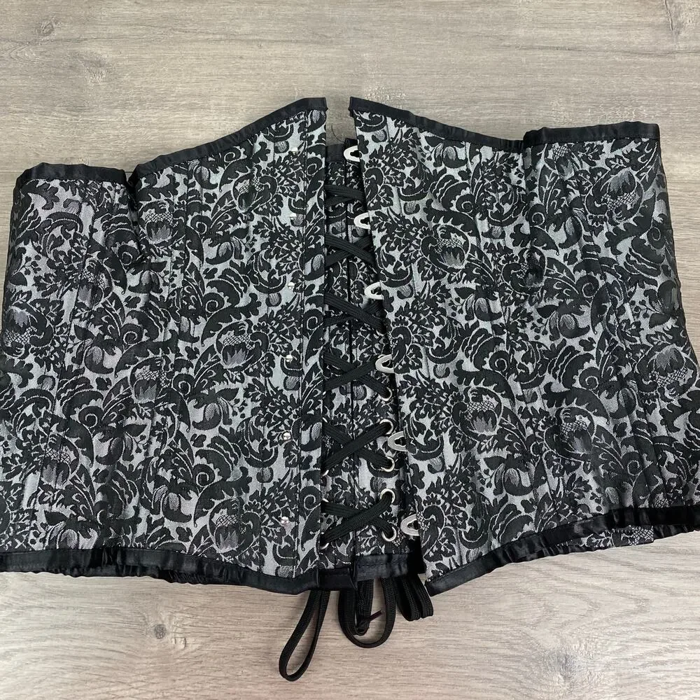 Black&Gray Paisley Brocade Lace Up Corset Sz.36